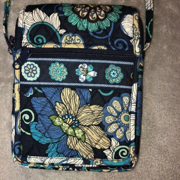 Vera Bradley MOD FLORAL Blue Pattern Purse Crossbody Bag Wrap Around Zip - Picture 5 of 10